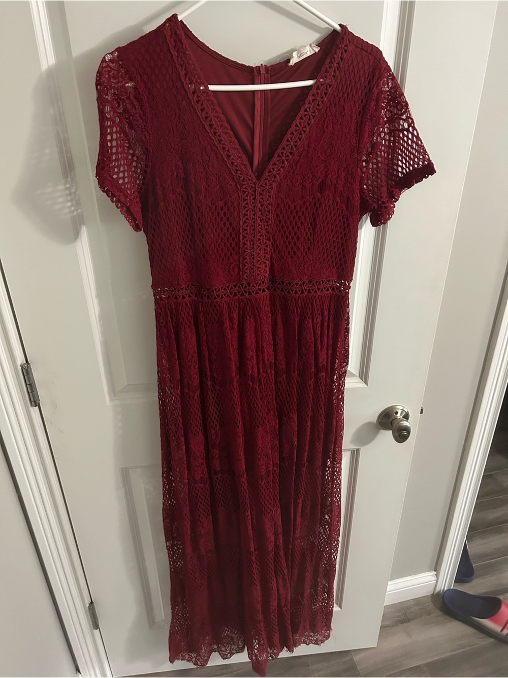 Altar'd State Burgundy Lace V-Neck Maxi Dress